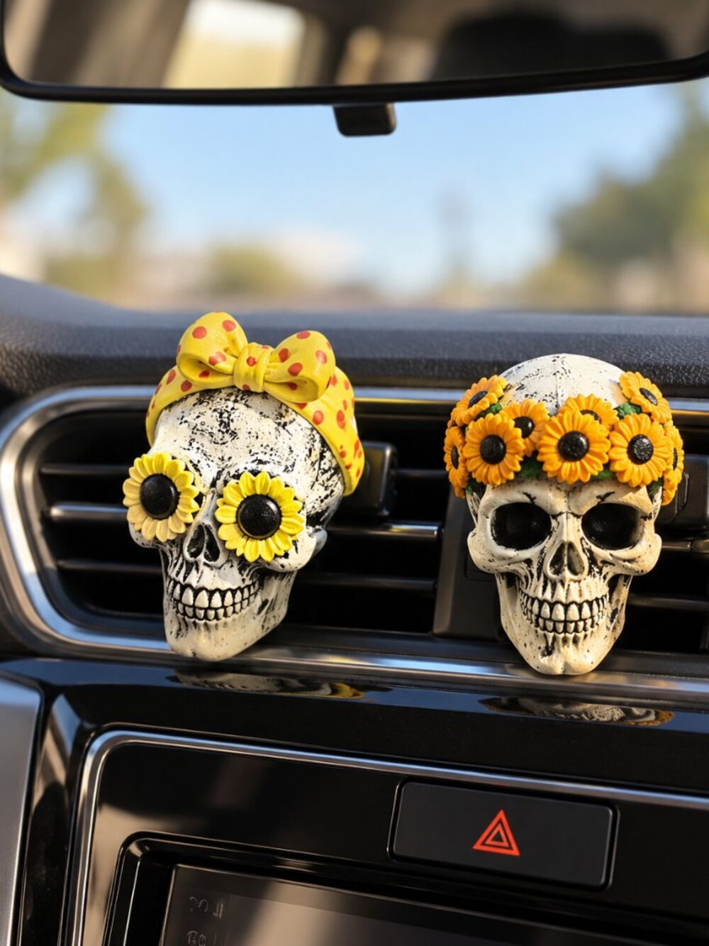 Skull Car Vent Air Freshener Clips Set of 2 Floral Bow Halloween Goth Decor